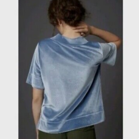 Anthropologie blue velvet mock neck velvet top, S. - Picture 3 of 8